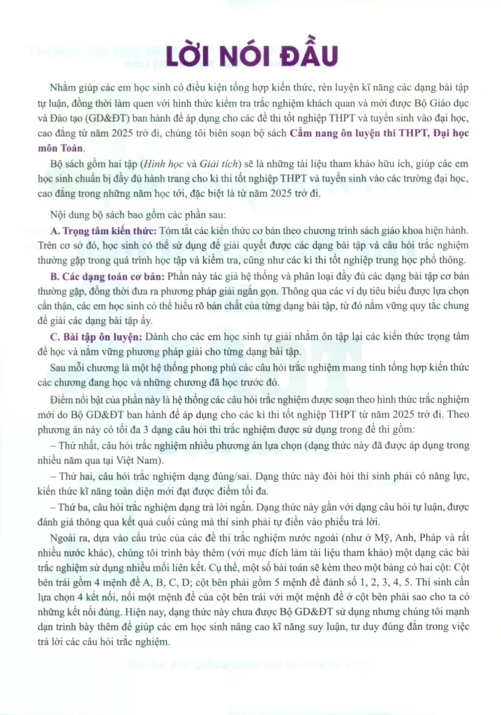 CẨM NANG ÔN LUYỆN THI THPT, ĐẠI HỌC MÔN TOÁN - HÌNH HỌC (Biên soạn theo Chương trình GDPT mới)